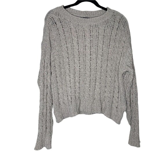 American Eagle Women’s Size Med Cable Sweater Gray Knit Long Sleeve Crew Neck - Picture 1 of 7